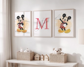 Láminas personalizadas de decoración infantil de Mickey Mouse: juego de 3 (descarga digital)