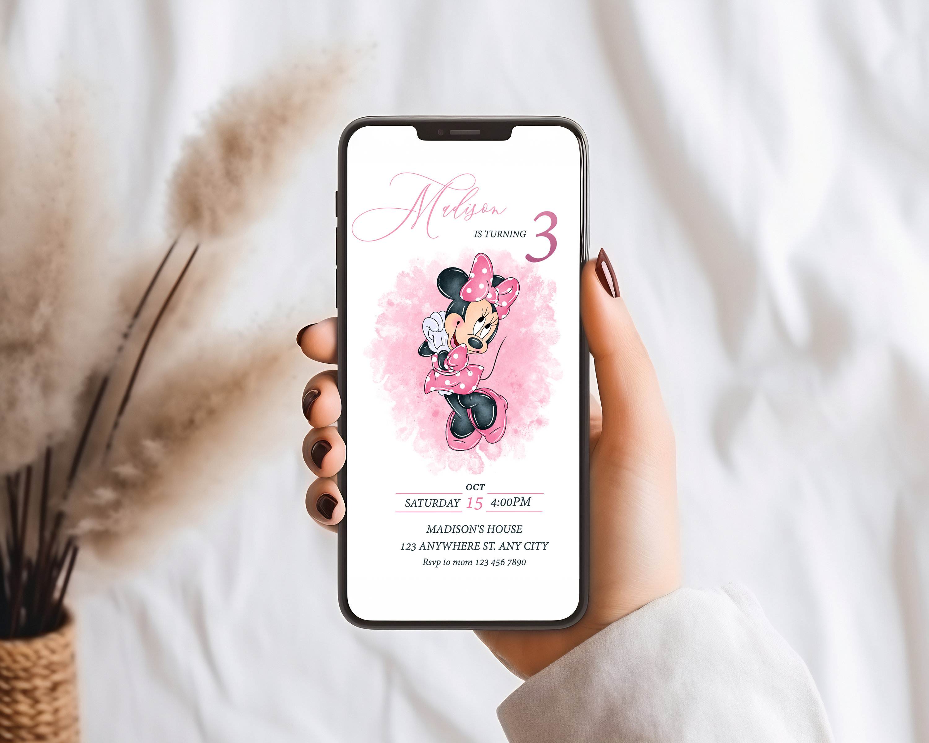 Editable Pink Minnie Mouse Birthday Invitation Bundle (digital Download ...