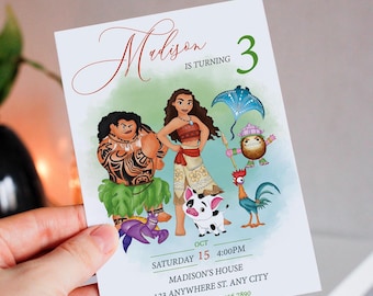 Editable Watercolor Moana Birthday Invitation: Moana Party Template (5x7, Digital Download)