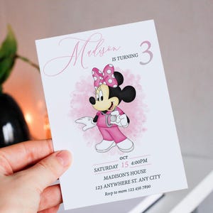Editable Pink Nurse Minnie Mouse Birthday Invitation, Watercolor  Girls Birthday Invitation, Printable Invitation, Minnie Invitation, mm