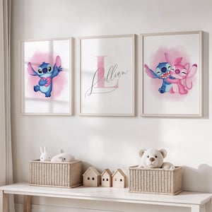 Art mural au point personnalisé pour chambre de fille, décoration au point de nom personnalisé, lot de 3 impressions art mural pour chambre d'enfant, décor de chambre d'enfant au point