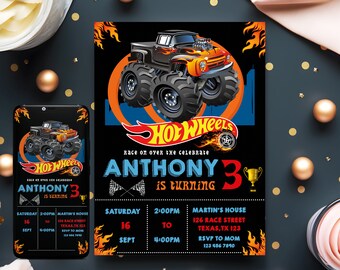 Editable Hot Cars Birthday Invitation, Monster Truck Birthday Invitation, Cars Invitation, Hot cars smartphone invite, Instant Download, htw