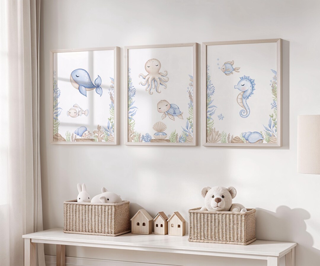 Sea Animals Nursery Wall Art: Under the Sea Prints, Set of 3 (digital ...