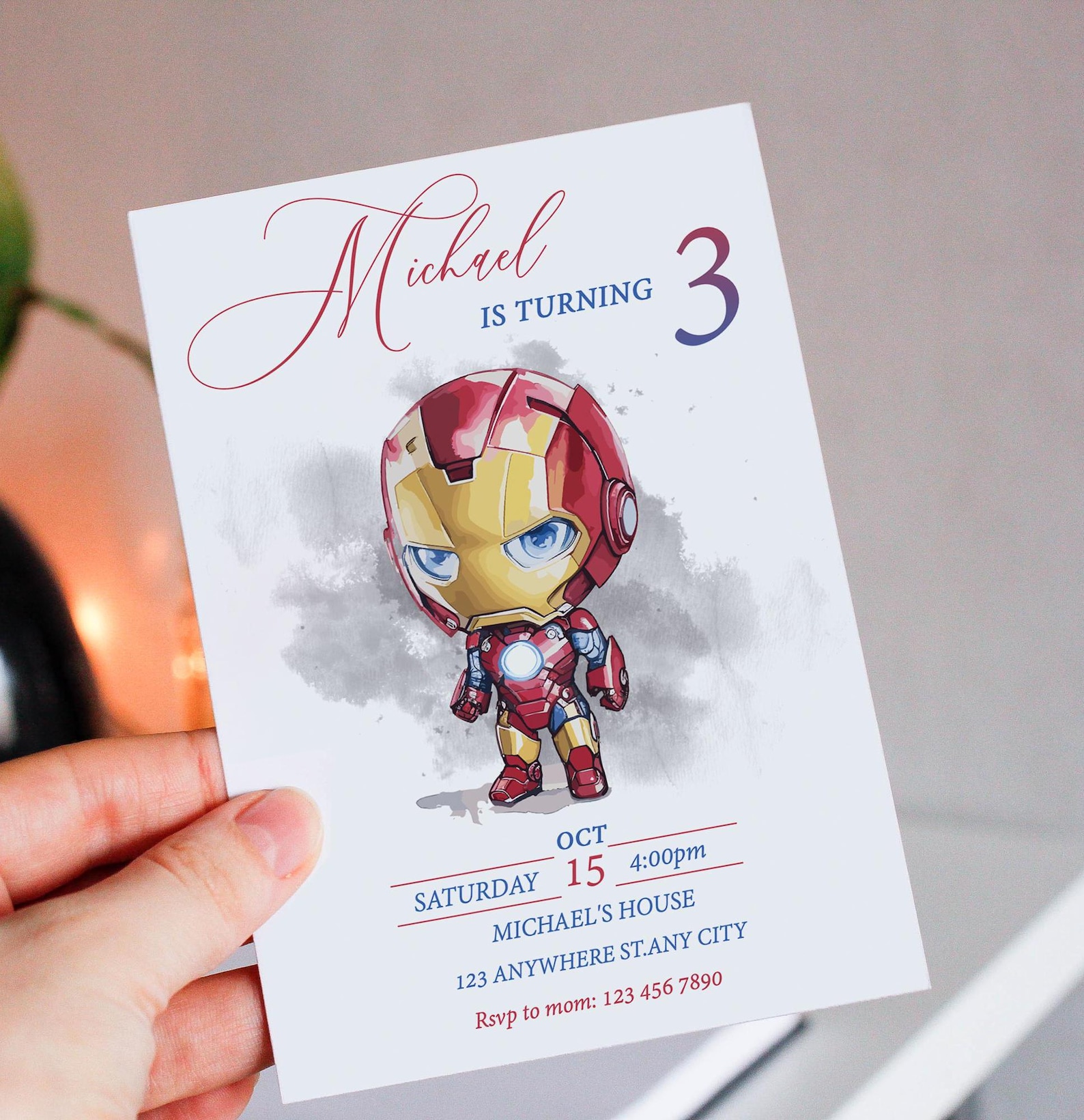 Editable Iron Man Birthday Invitation Template: Watercolor Party Invite ...