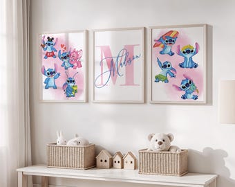 Personalized Stitch Wall Art, Stitch Nursery Poster: Set of 3 Prints (Digital Download