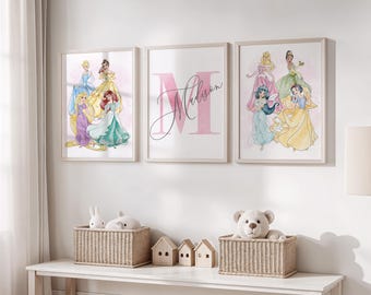 Personalisierte Prinzessin Name Print Set | Mädchen Kinderzimmer Dekor (Digitaler Download)