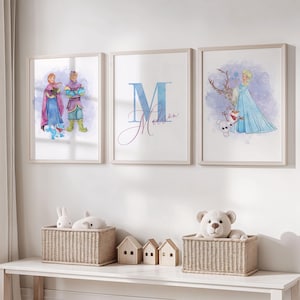 Personalisierte Gefrorene Wandkunst für Mädchenzimmer, Benutzerdefinierte Name Gefrorene Dekoration, 3er-Set Drucke Kinderzimmer Wandkunst, Gefrorene Kinderzimmerdekoration