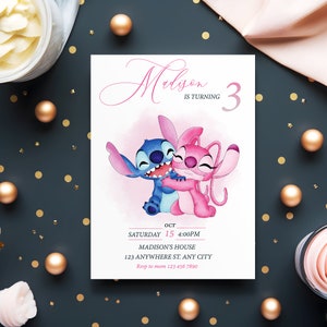 Invito di compleanno modificabile con punto rosa, invito di compleanno per ragazze con acquerello, invito stampabile, invito con punto rosa, mm