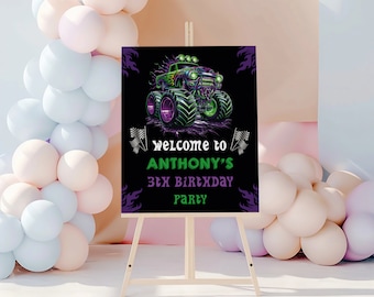 Editable Monster Truck Birthday Welcome Sign (Digital Download)