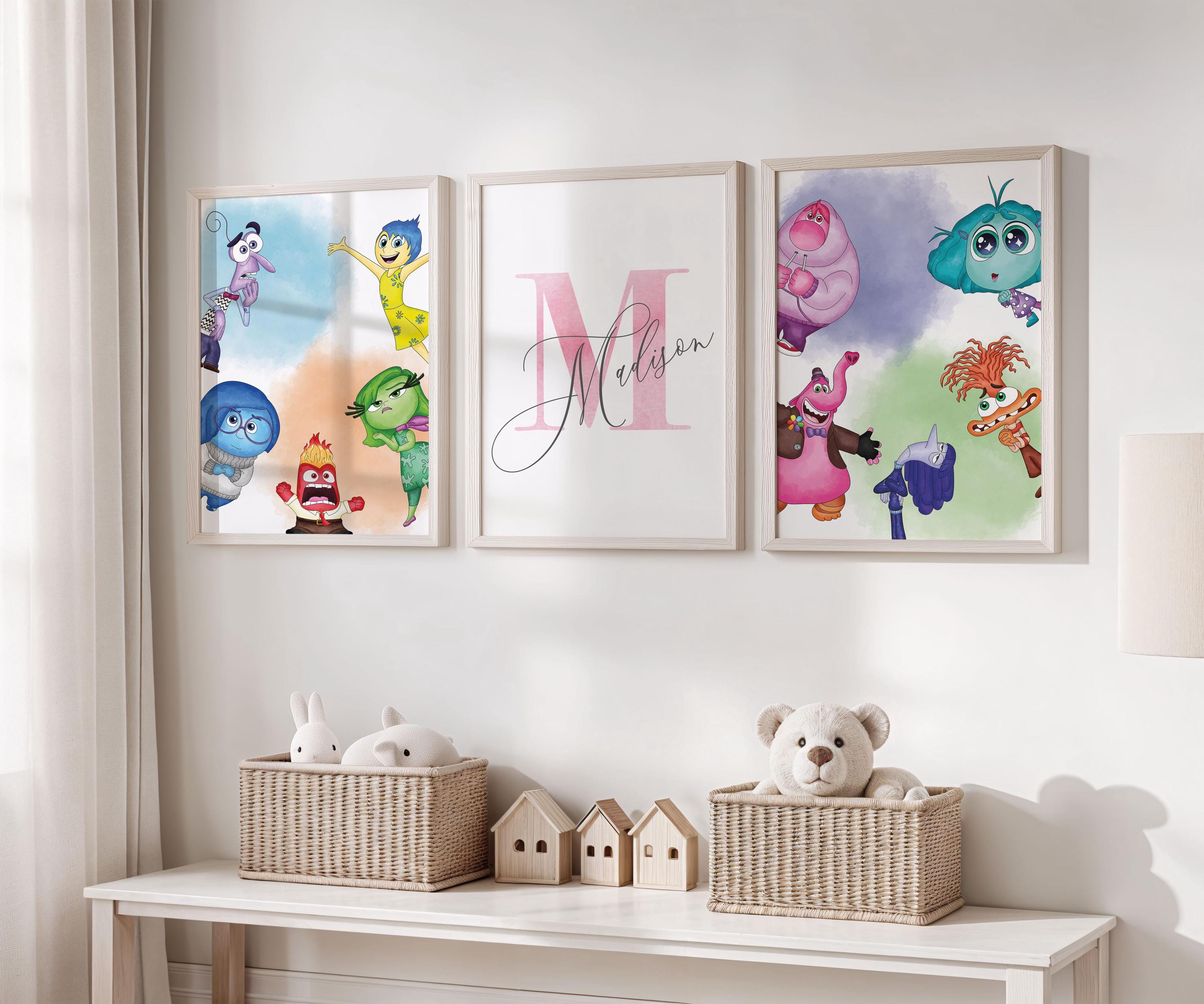 Personalisierte Inside Out Wandkunst für Mädchenzimmer, benutzerdefinierter Name Inside Out Decor, 3er-Set Drucke Kinderzimmer Wandkunst, Inside Out Kinderzimmerdekoration
