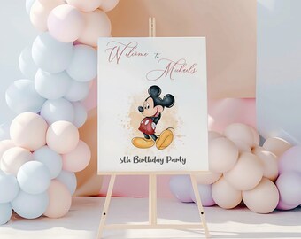 印刷可能なミッキーマウスの誕生日ウェルカムボードモノクロ