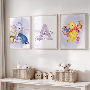 Personalized Winnie The Pooh Wall Art for Kids Room, Custom Name  Winnie The Pooh, Set of 3 Prints Kids Room Wall Art, Nursery Decor
