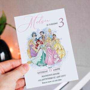 Modèle d'invitation anniversaire princesse aquarelle, invitation imprimable modifiable, téléchargement immédiat, invitation anniversaire filles enfants, mm