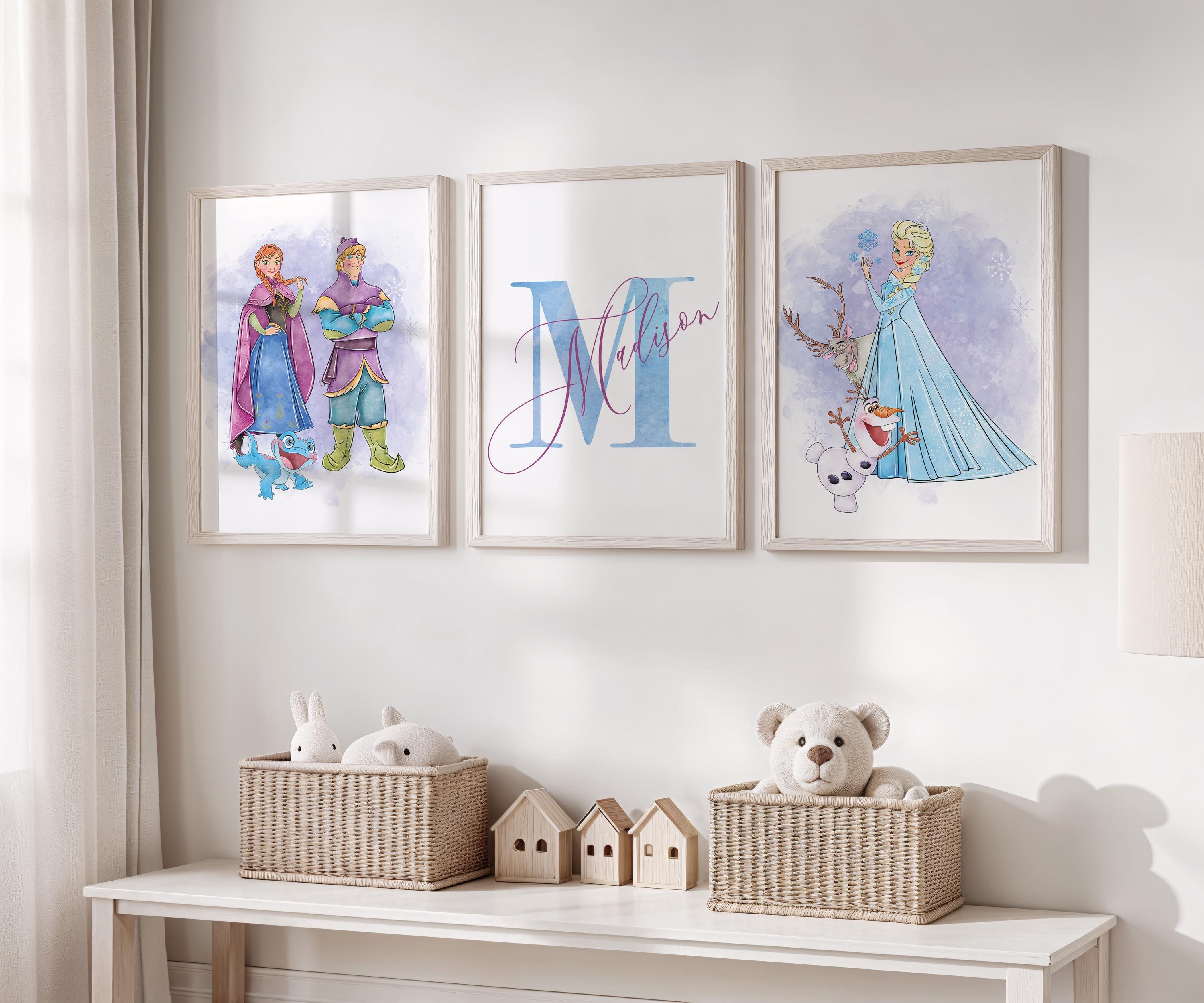 Personalized Frozen Wall Art for Girls Room, Custom Name  Frozen Decor, Set of 3 Prints Kids Room Wall Art, Frozen Nursery Decor
