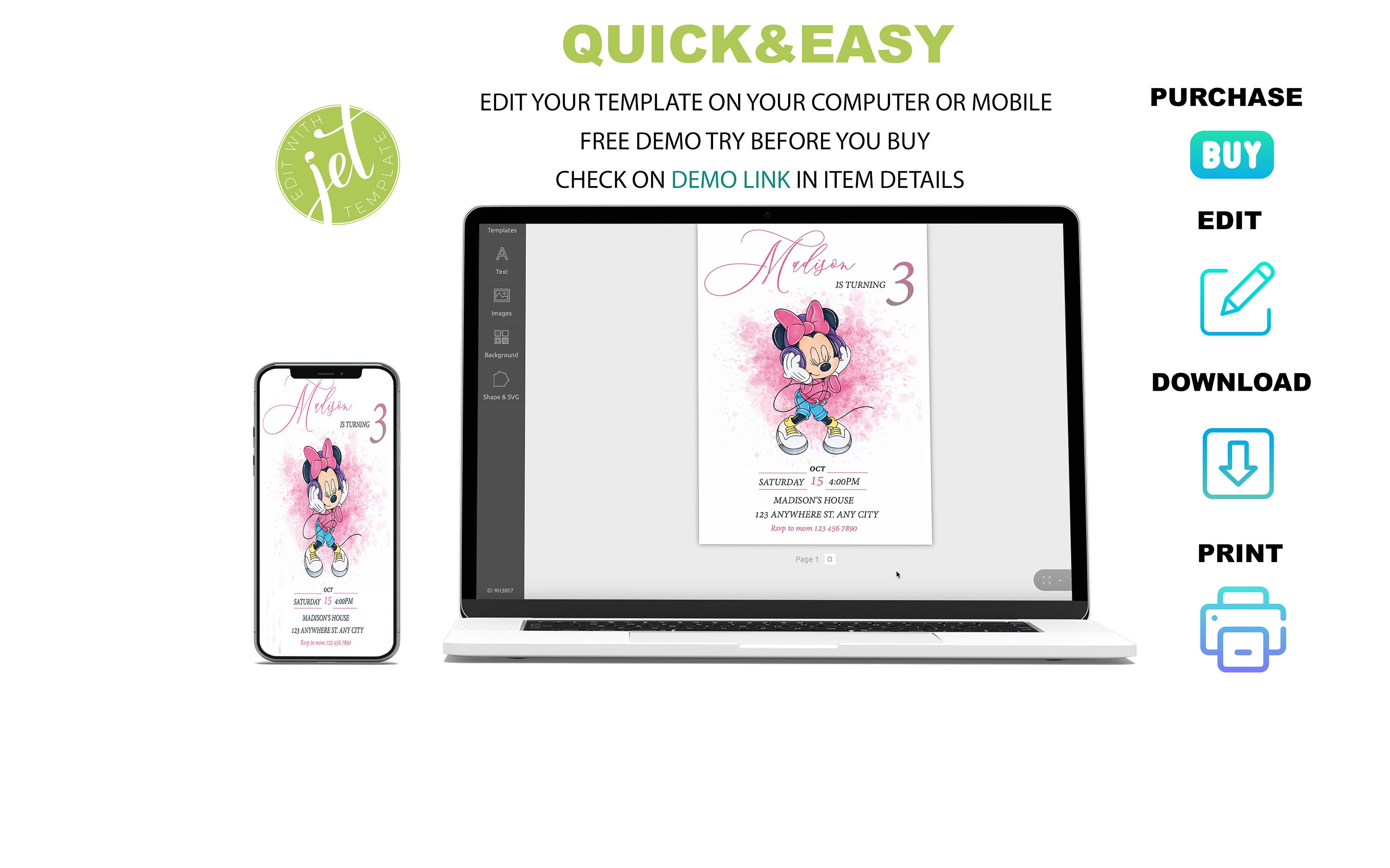 Editable Pink Minnie Mouse Birthday Invitation (digital Download) - Etsy