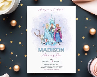 Editable Watercolor Frozen Birthday Invitation: Editable Printable (Digital Download)
