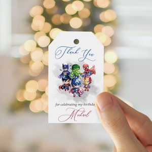 Bearbeitbare Tag-Vorlage, Superheld-Geburtstagsgeschenk-Tag, sofortiger Download druckbare Favor Tag, personalisierte Dankeschön-Tag vollständig bearbeitbar, SPH