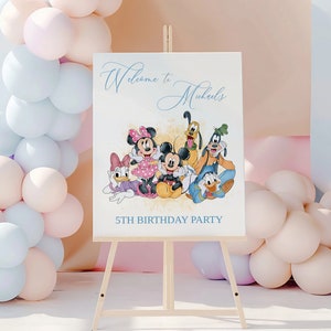 印刷可能なミッキーマウスの1歳の誕生日のウェルカムボード