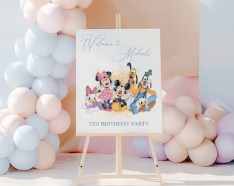 Letrero de bienvenida de cumpleaños de Mickey y sus amigos editable (descarga digital)