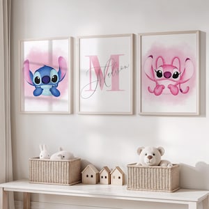 Personalized Stitch Nursery Decor: Set of 3 Girls Room Prints (Digital Download