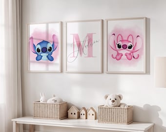 Personalized Lilo & Stitch Wall Art, Stitch Nursery Decor: Set of 3 Prints (Digital Download