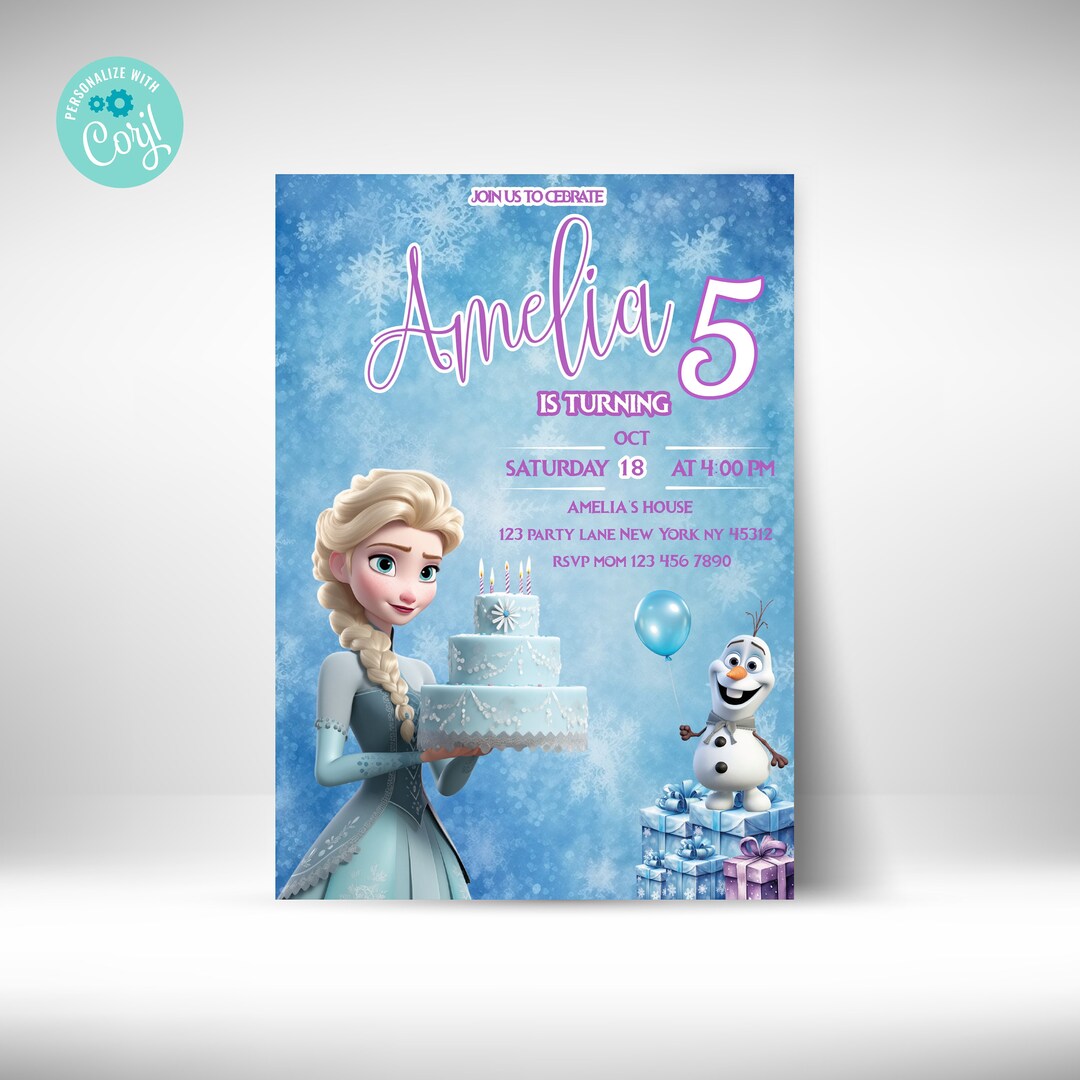 Editable Frozen Birthday Invitation Template, Princess Elsa Girl Evite