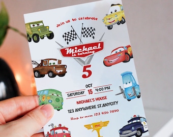 Invitación de cumpleaños editable con temática de coches: Invitación editable para fiestas infantiles (descarga digital)