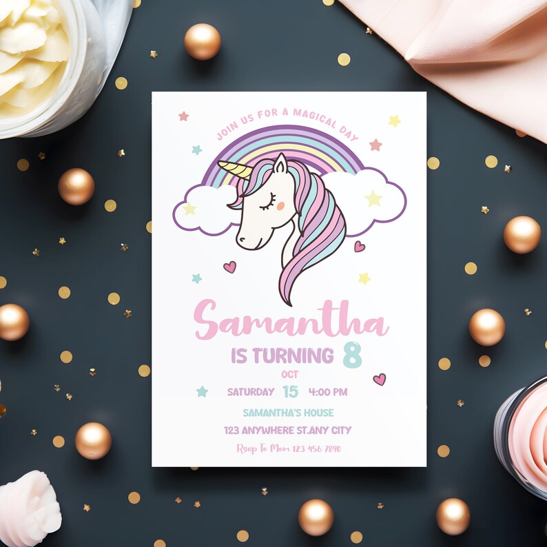 Editable Unicorn Birthday Invitation Template: Magical Girl Birthday ...