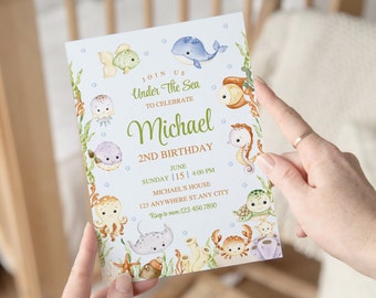 Under the Sea Birthday Invitation: Ocean Animals, Editable Template (PDF)