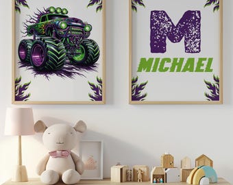 Personalized Monster Truck Prints: Boys Room Decor (Set of 2) (Digital Download
