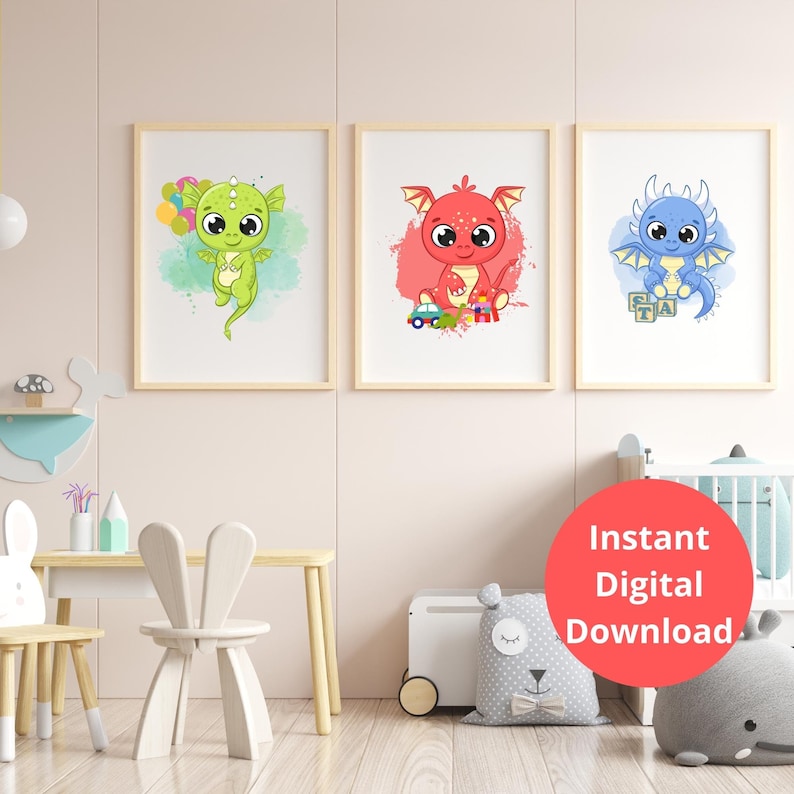 Baby Dragon Nursery Decor Dragon Nursery Wall Art for Baby 3 Etsy