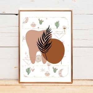 Tooth_Leaf_Cactus-Boho Dental Designs, Abstract Dental Art, Printable Dental Office Decor, Dental Instant Digital Download, Tooth Drawing