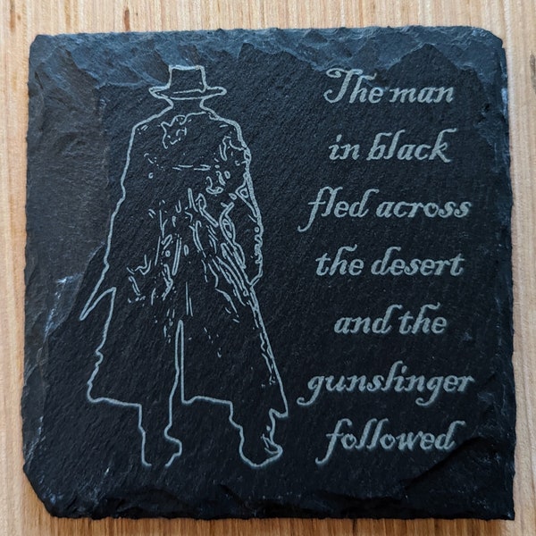 4” (Inch) Slate Coaster - The Gunslinger Followed - Stephen King's "The Dark Tower" Engraved Slate Coaster, Book Lover Gift