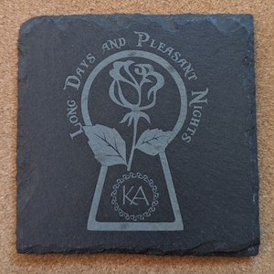 4” (Inch) Slate Long Days and Pleasant Nights - Rose, Keyhole, Ka - Stephen King's "The Dark Tower" Engraved Slate Coaster, Book Lover Gift