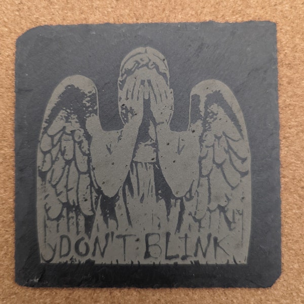 4” (Inch) Slate Weeping Angel from Doctor Who - Don't Blink!, Engraved Slate Coaster, Personalized Housewarming Gift, Geek Gift