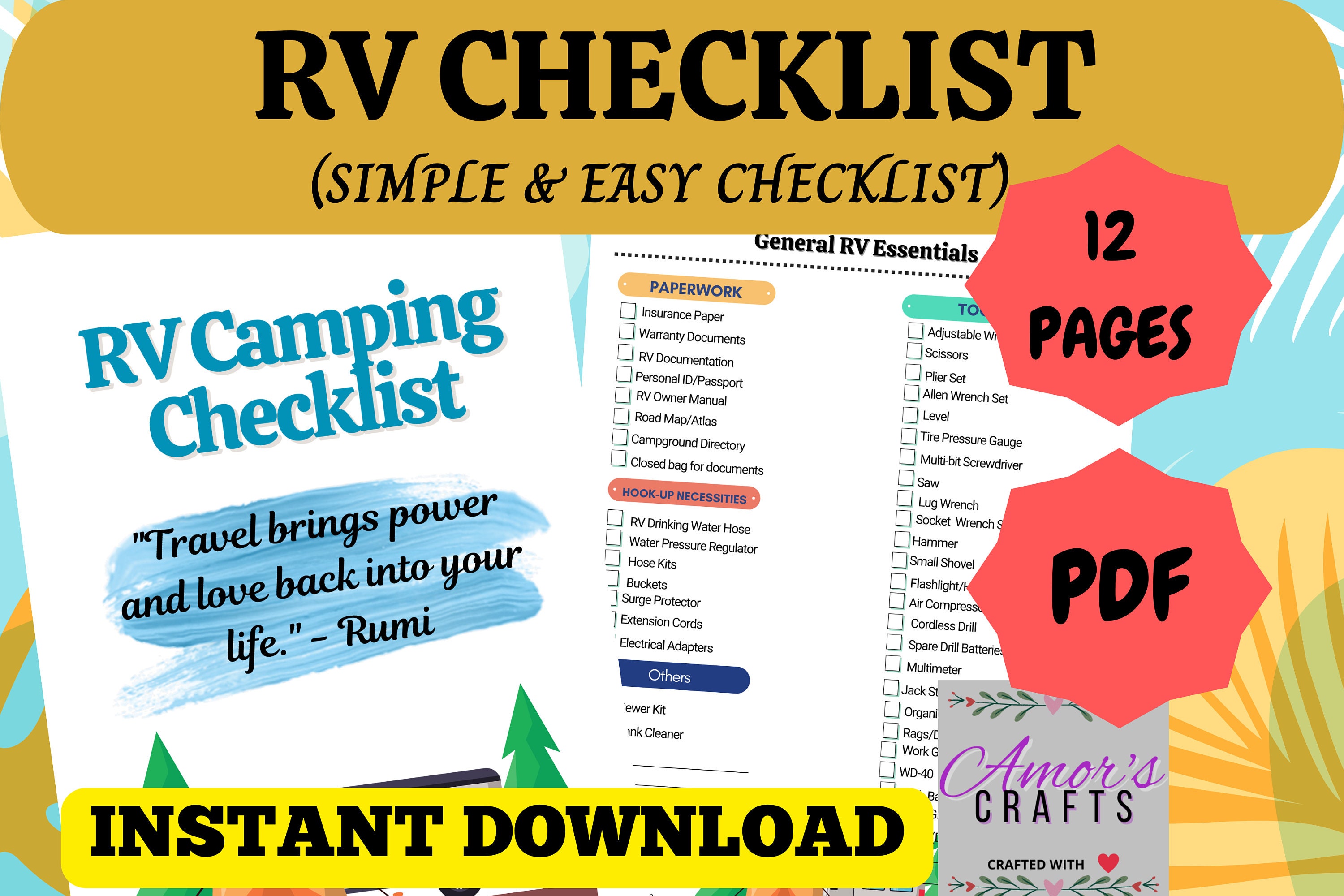 Ultimate RV Packing List Checklist Digital Download Printable Never