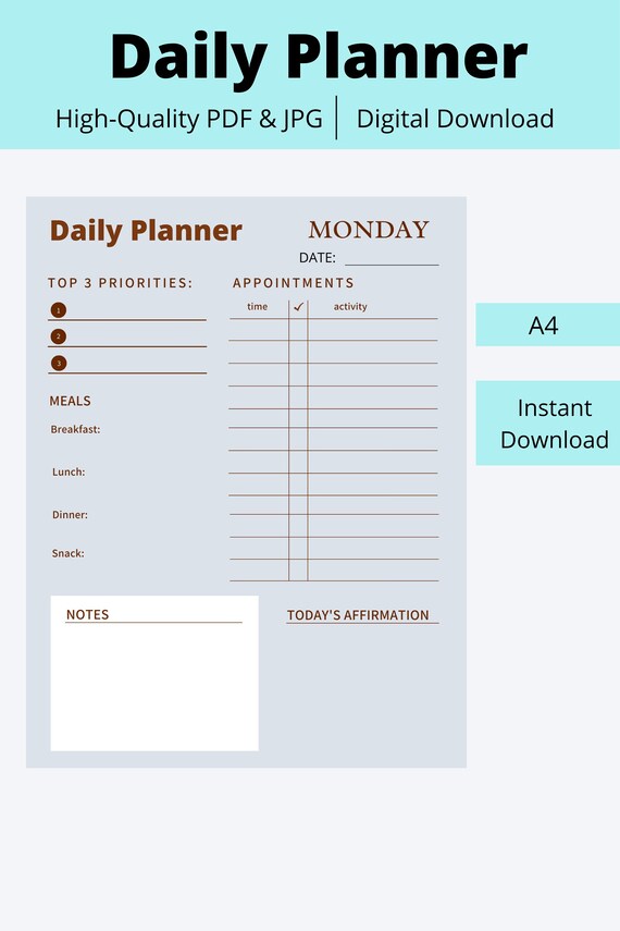 Minimal Blank Printable Daily Planner Ready to Print Easy - Etsy
