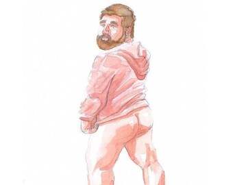 Nude man in pink hoodie - Print