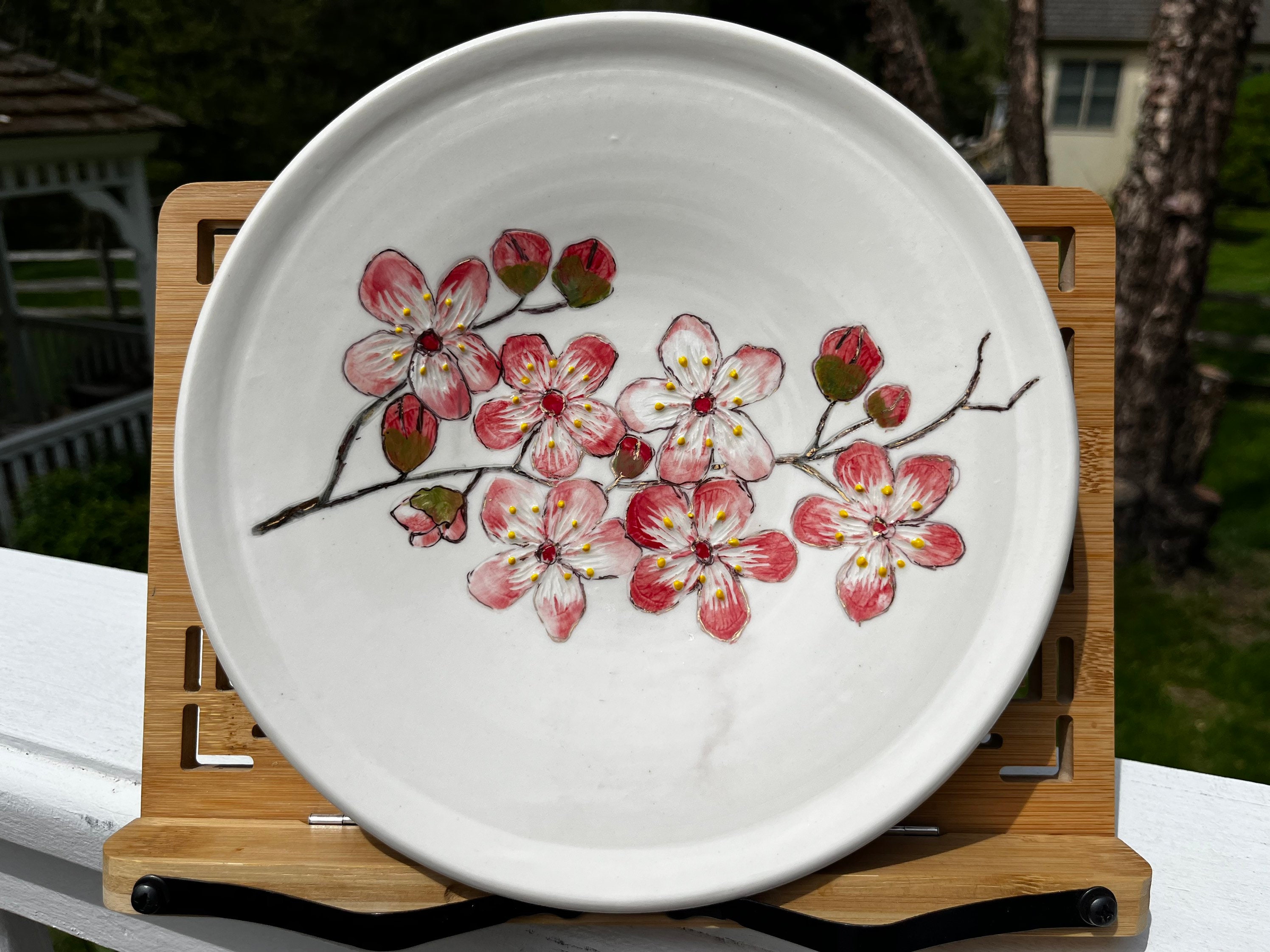 Cherry Blossom plate handmade porcelain pottery
