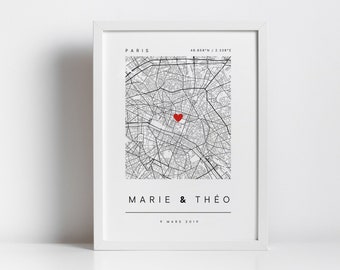 Poster meeting place date and first names City and contact details Customizable Ideal Couple gift Wedding, Birthday