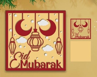 Eid Mubarak Shadow Box Light pappersklippningsmall SVG PNG PDF direktnedladdning Klippfil papperspyssel 3D-skärningar 3D-pyssel Ramadan