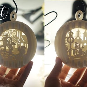Joyeux Noël Sphère Popup 3D SVG , Combo 2 Articles Xmas Sphere Popup , Boîte d’ombre en papier , Carte pop-up 3D , Mignon Bonhomme de neige 3D Sphère Popup