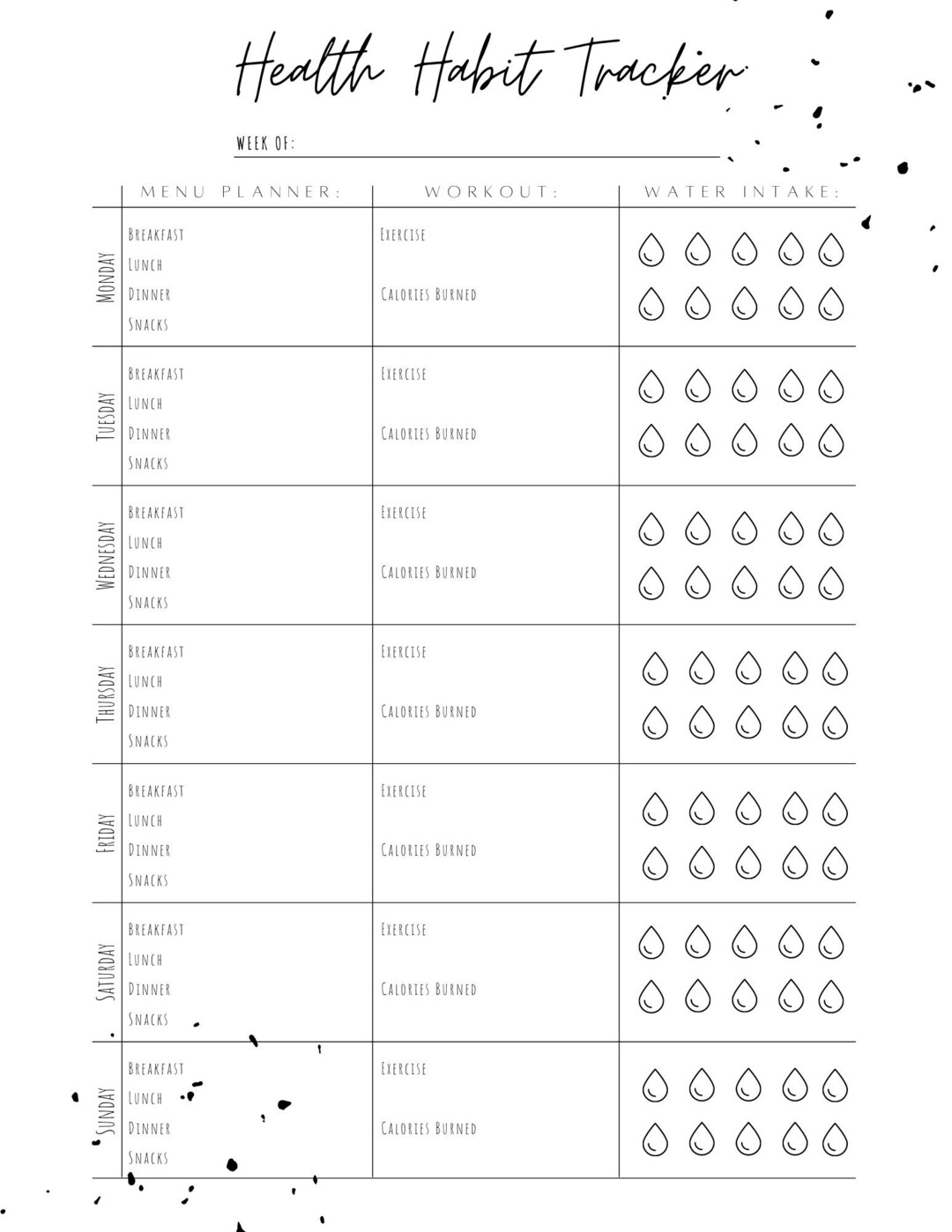 Digital Download Weekly Health Habit Tracker Food Tracker - Etsy