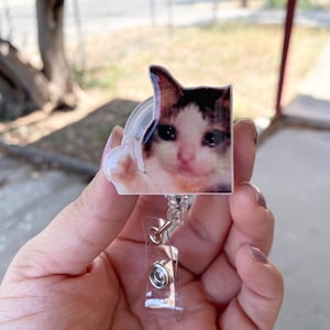 Thumbs Up Sad Cat Meme Badge Reel,  Handmade