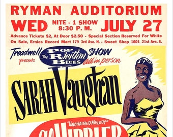 Sarah Vaughn at the Ryman Auditorium - 1955 - Concert Poster print - redPlanetGraphics