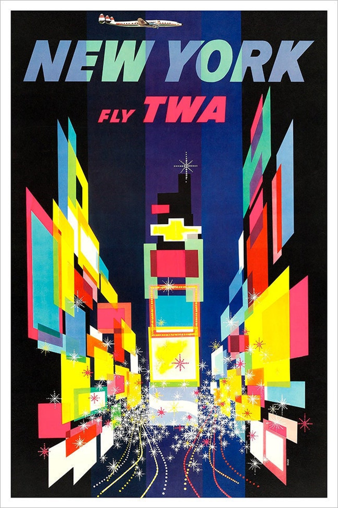 Times Square - New York City - Mid Century Modern - Travel Poster Print ...
