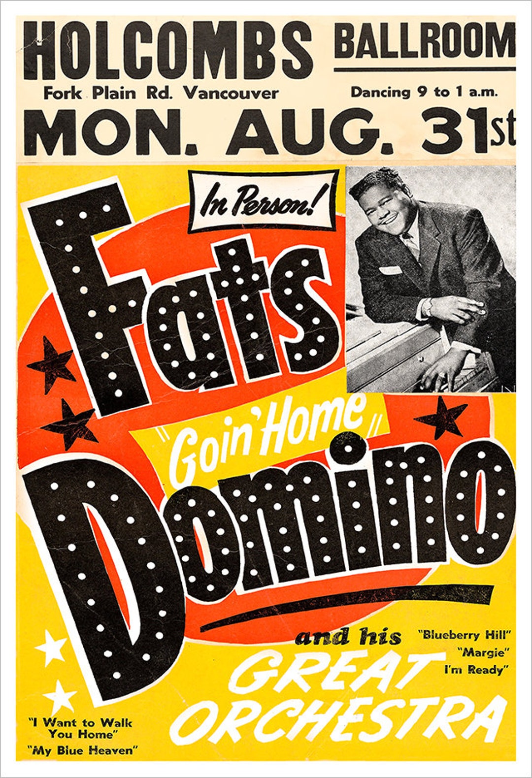 Fats Domino 1955 - Concert Poster Print - Redplanetgraphics - Etsy