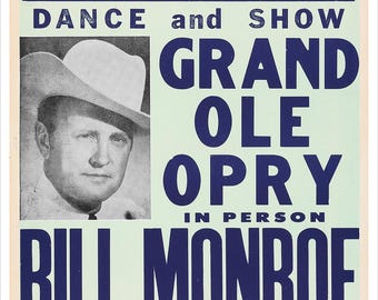 Bill Monroe et ses Bluegrass Boys 1956 - Affiche de concert imprimée - redPlanetGraphics