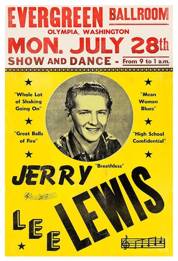 Jerry Lee Lewis - 1955 - Concert Poster Print - Redplanetgraphics