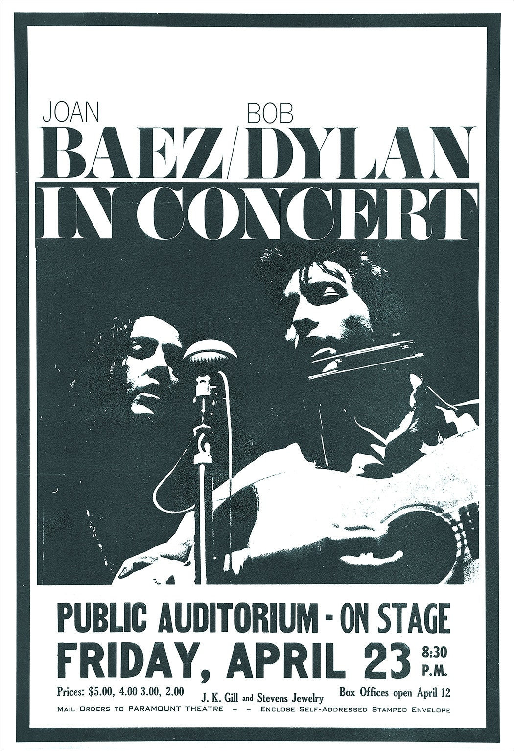 Joan Baez and Bob Dylan - 1965 - Concert Poster Print